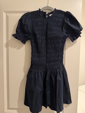 Reformation Navy Blue Smocked Mini Dress